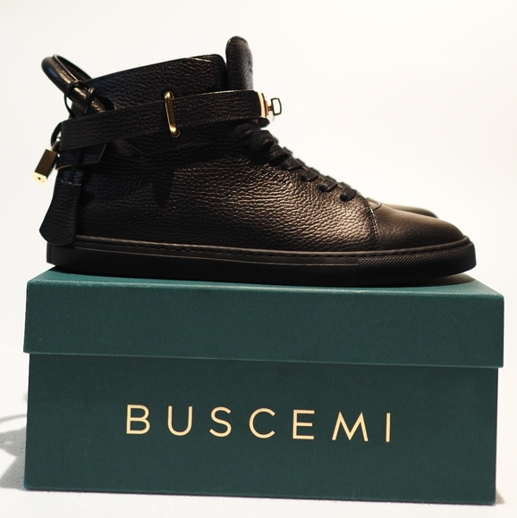 Luxury Designer Buscemi Men's 1High-Top Leather Sneakers with Padlock, Black - Picture 5 of 15